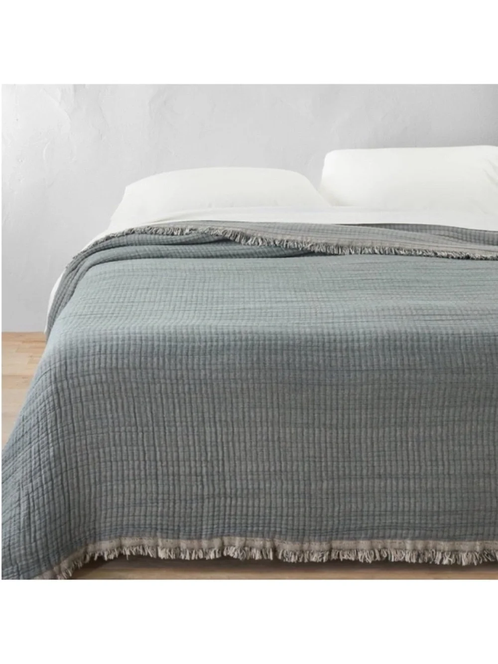 NWT King Reversible Textured Cotton Chambray Coverlet Dark Teal Blue - Casaluna